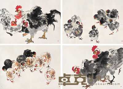骆孝敏 百吉图 册页（十二开选四） 44.5×63.5cm